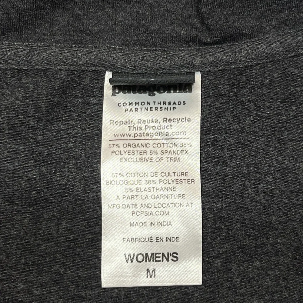 Patagonia Jacket Womens Medium Black Organic Cotton Full Zip Thumbholes Pockets